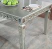 Glam Silver And Dark Gray 7pc Dining Set Table w Leaf Wingback 6x Chairs Acrylic Tufted Dining Room Furniture